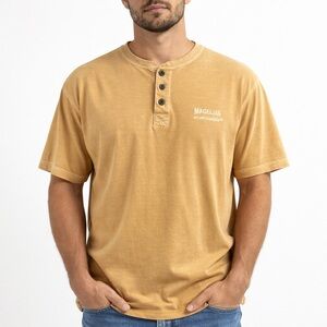 Magellan Sportswear Short Sleeve Henley Shirt Garment Dyed XL